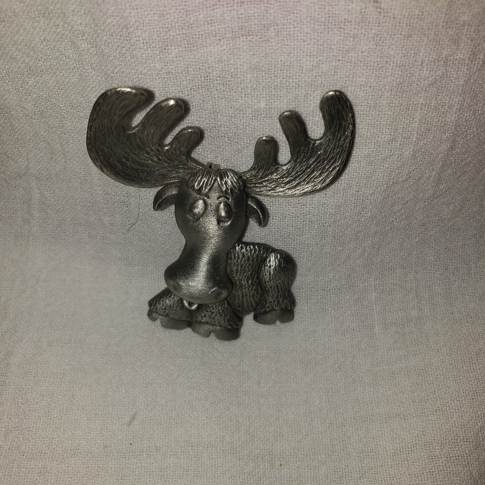 Vintage 1980s (Jonette Jewelry) JJ Moose Pewter Brooch